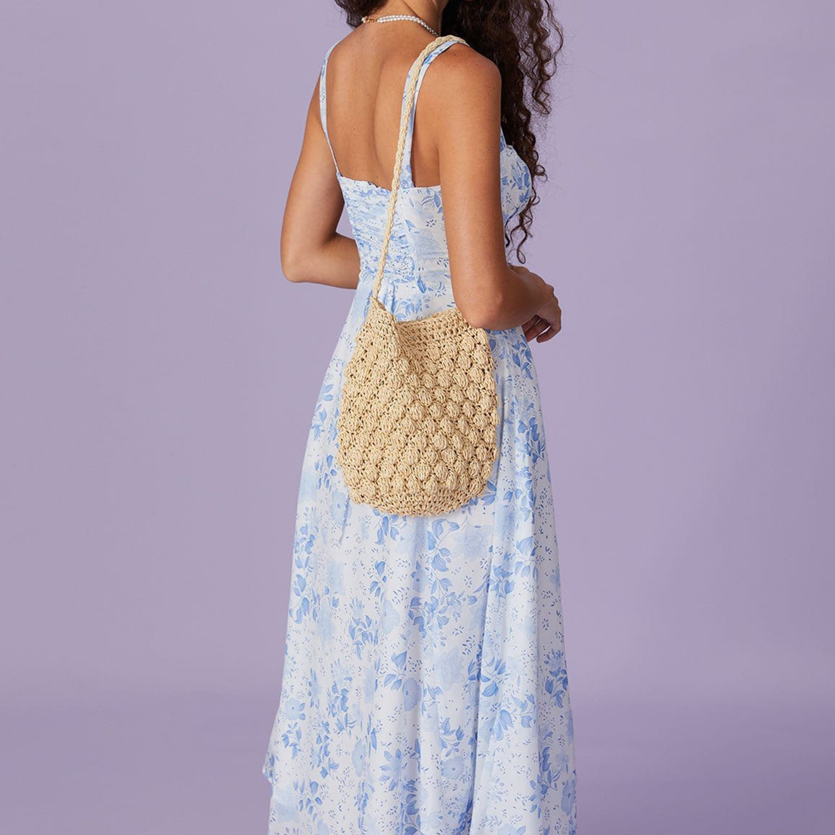 Square‑Neck Floral Ruched Slit Midi Dress