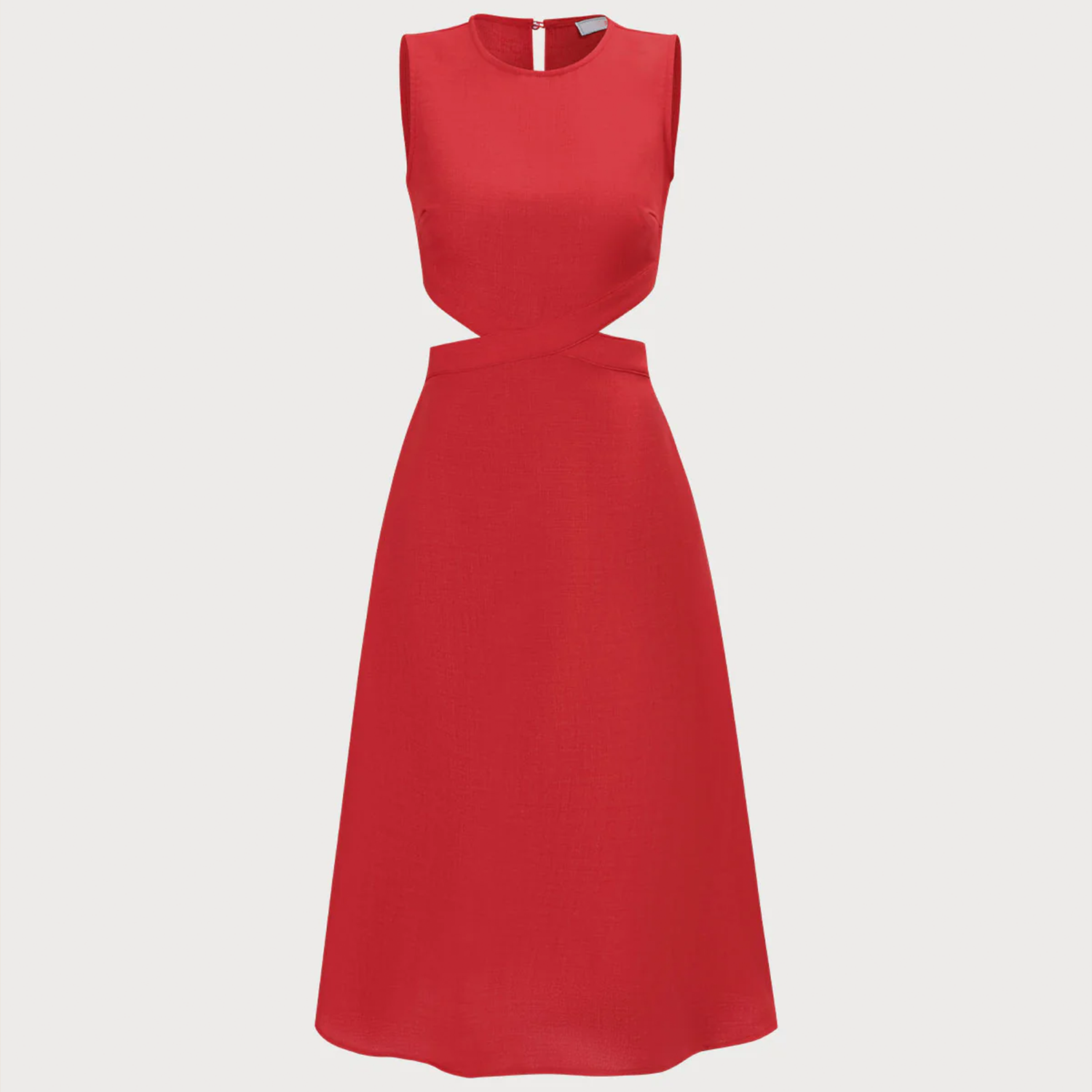 Round‑Neck Sleeveless Side Cut‑Out Tie‑Back Midi Dress