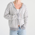 Striped Full‑Zip Knit Hooded Cardigan Hoodie
