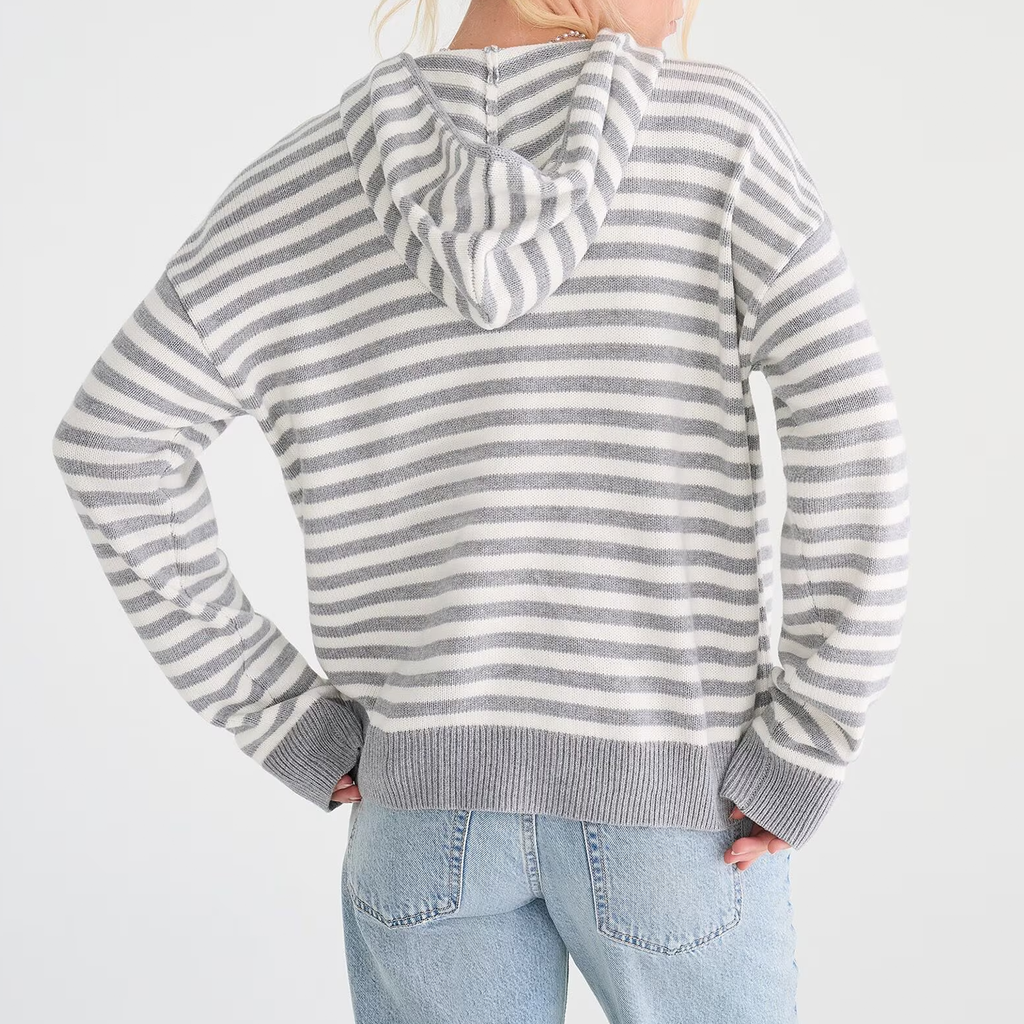 Striped Full‑Zip Knit Hooded Cardigan Hoodie