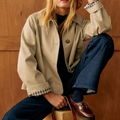 Khaki Single Breasted Contrast Detail Cropped Casual Jacket
