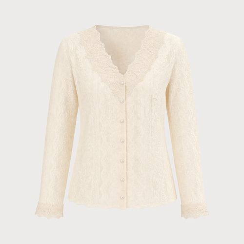 Apricot‑Tone V‑Neck Floral Textured Knit Button Cardigan