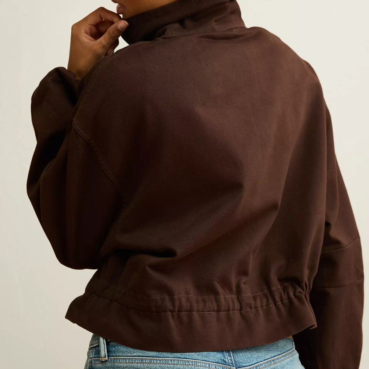 Funnel Neck Drawstring Waist Cropped Bomber Jacket