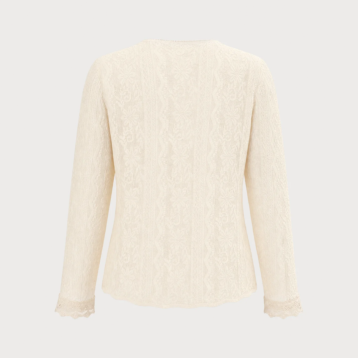 Apricot‑Tone V‑Neck Floral Textured Knit Button Cardigan
