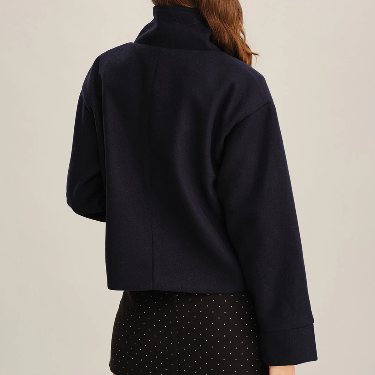 Blue Stand Collar Single Breasted Loose Cropped Jacket