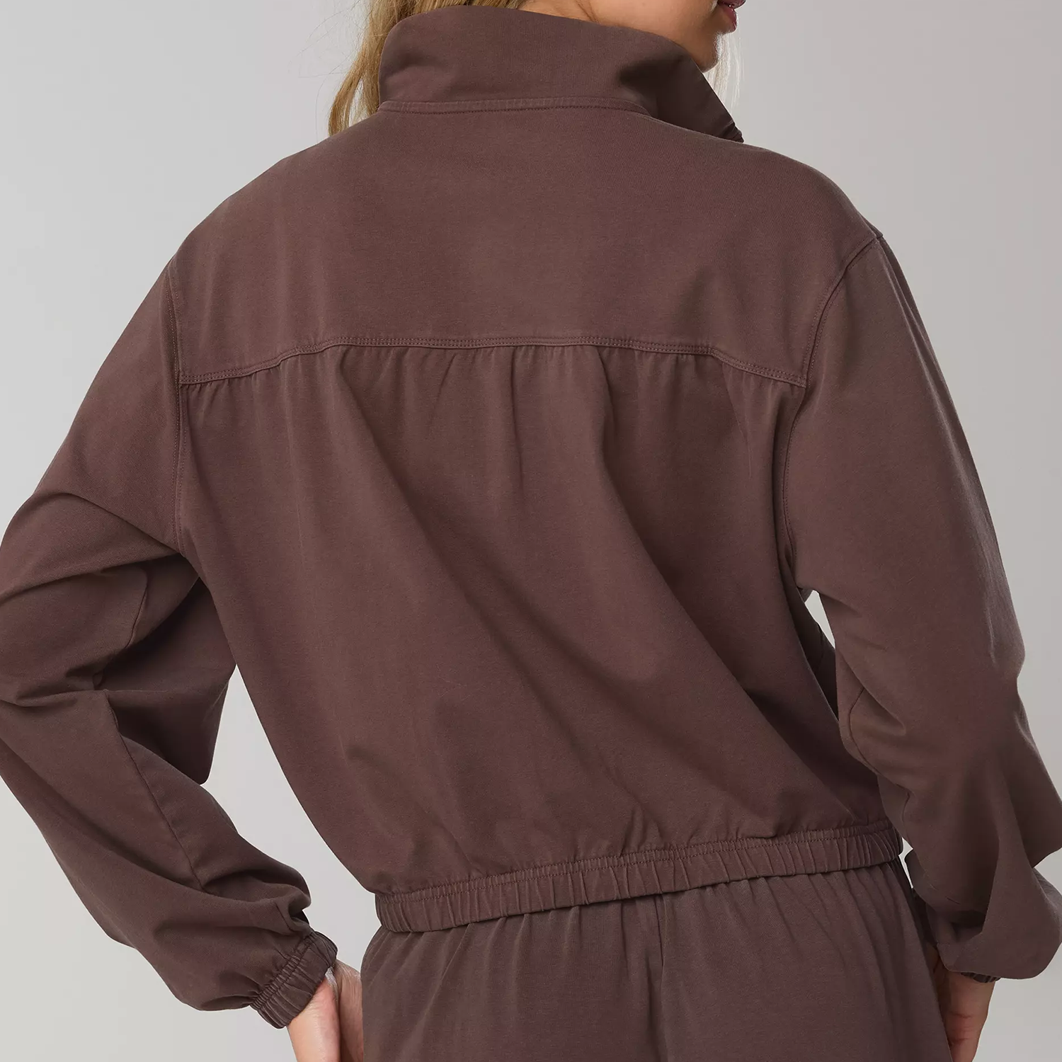 Relaxed Full‑Zip Elastic Cuff Cropped Cotton Jacket