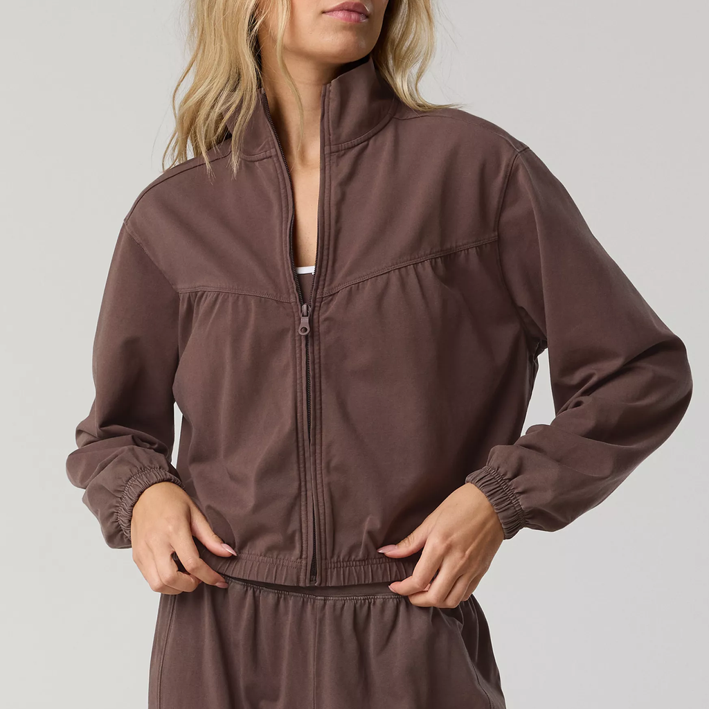 Relaxed Full‑Zip Elastic Cuff Cropped Cotton Jacket