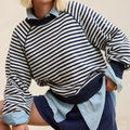 Classic‑Length Striped Raglan Crew Neck Fleece Sweatshirt