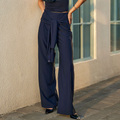 Solid Tie‑Front Wide‑Leg Twill Trousers